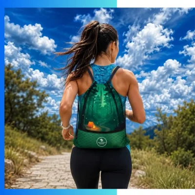 Alternative view of Large Custom Football Fabric Drawstring Bag – 15x18” Heat Press Logo Sports Bag