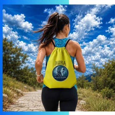 Alternative view of Large Custom Football Fabric Drawstring Bag – 15”×18” Heat Press Promotional Sports Backpack