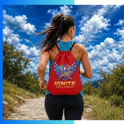 Alternative view of Custom Premium 210D Drawstring Bag with Screen Printing – Strap Ear Bottom