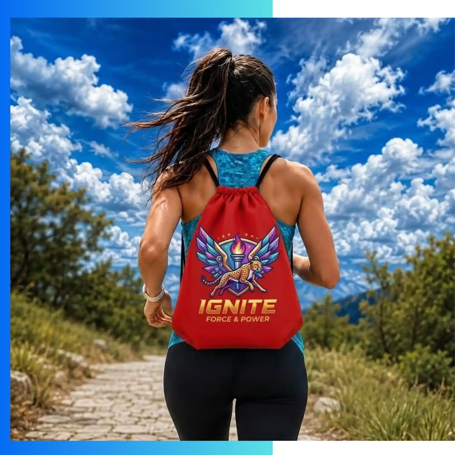 Custom Premium 210D Drawstring Bag with Screen Printing – Strap Ear Bottom - Image 2