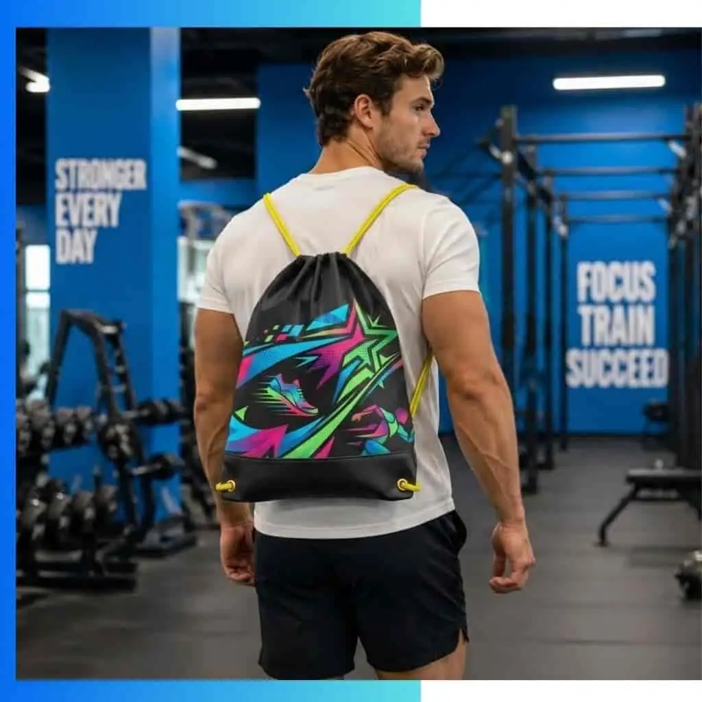 Custom Dye Sublimation Drawstring Bag 15×18 – 210D Polyester Gym Sack with Leather Reinforced Bottom - Image 2