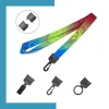 Custom screen printed plastic buckle lanyard laid flat, showcasing vibrant one-color logo and plastic buckle attachment