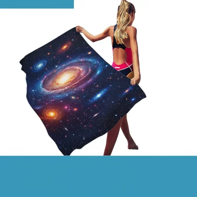 Custom microfiber velour beach towel with smooth face and plush back front view