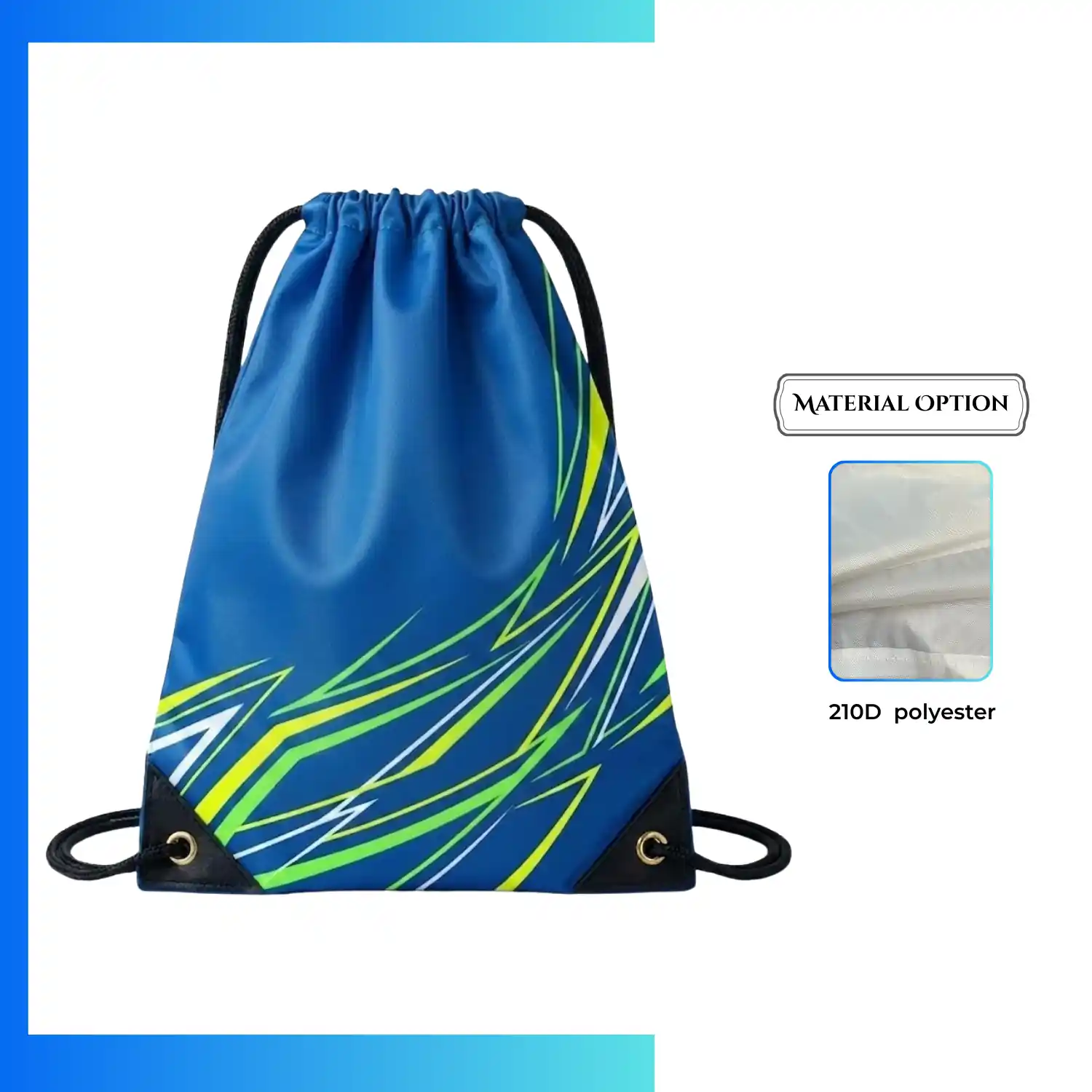 Custom 210D Drawstring Bag with Screen Printing – Gym & Promotional Backpack with Leather Reinforced Bottom