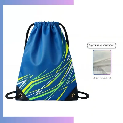 Custom 210D drawstring bag, triangle leather reinforced bottom, screen print heat press logo for gym school promo