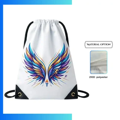 Custom 210D Drawstring Bag with Single Color Screen Printing β Promotional Gym Backpack with Leather Bottom Accent