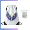 Custom 210D polyester drawstring bag, triangular leather bottom, single color screen print for promo school sports
