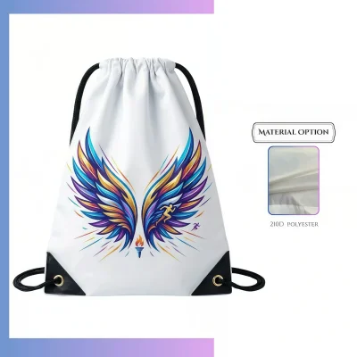 Custom 210D polyester drawstring bag, triangular leather bottom, single color screen print for promo school sports