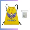 Custom 210D drawstring bag with strap ear bottom loops, screen print heat press logo for school gym promo events