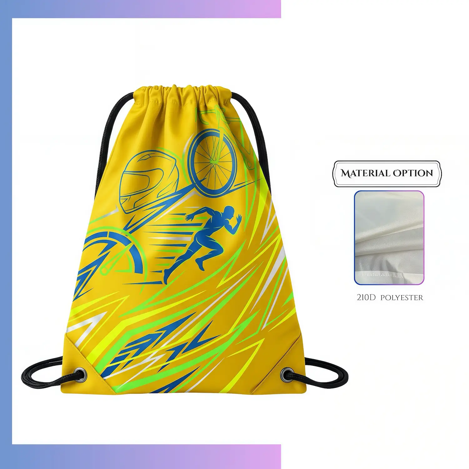 210D drawstring bag non-woven inner reinforced bottom, custom logo screen print heat press for school promo