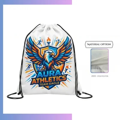 Premium 210D drawstring bag, non-woven inner bottom, custom logo print for corporate school promo
