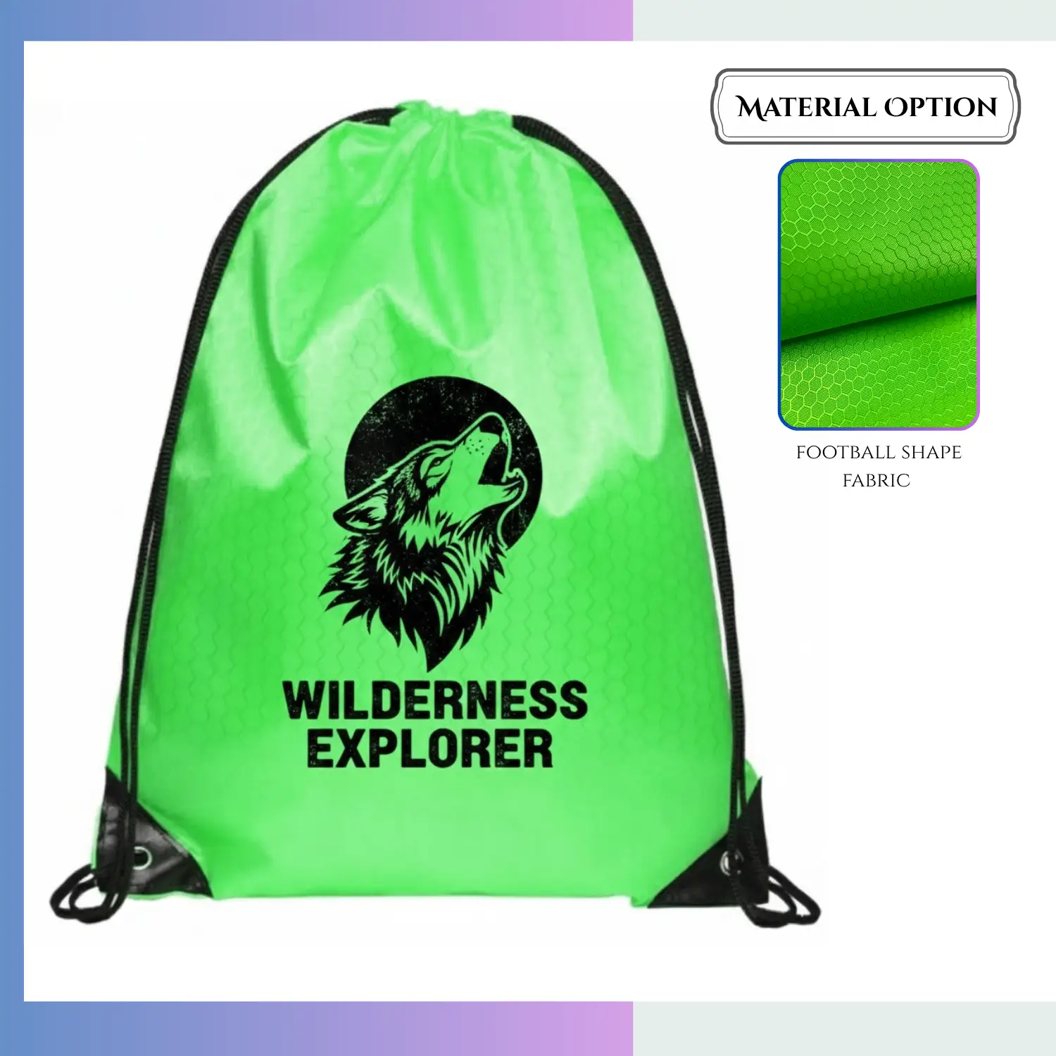 Large football fabric drawstring bag, 15×18 inch sports team custom logo screen print heat press
