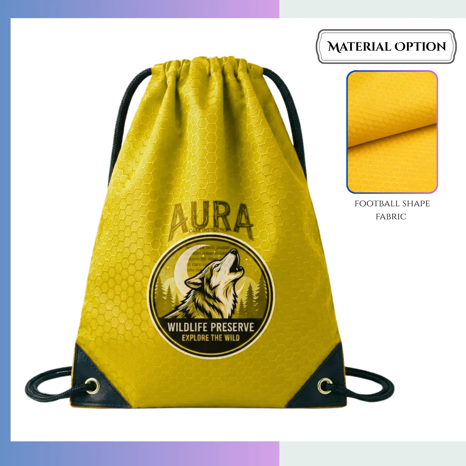 Classic football texture drawstring bag, custom printed for sports team and fan promotional giveaways