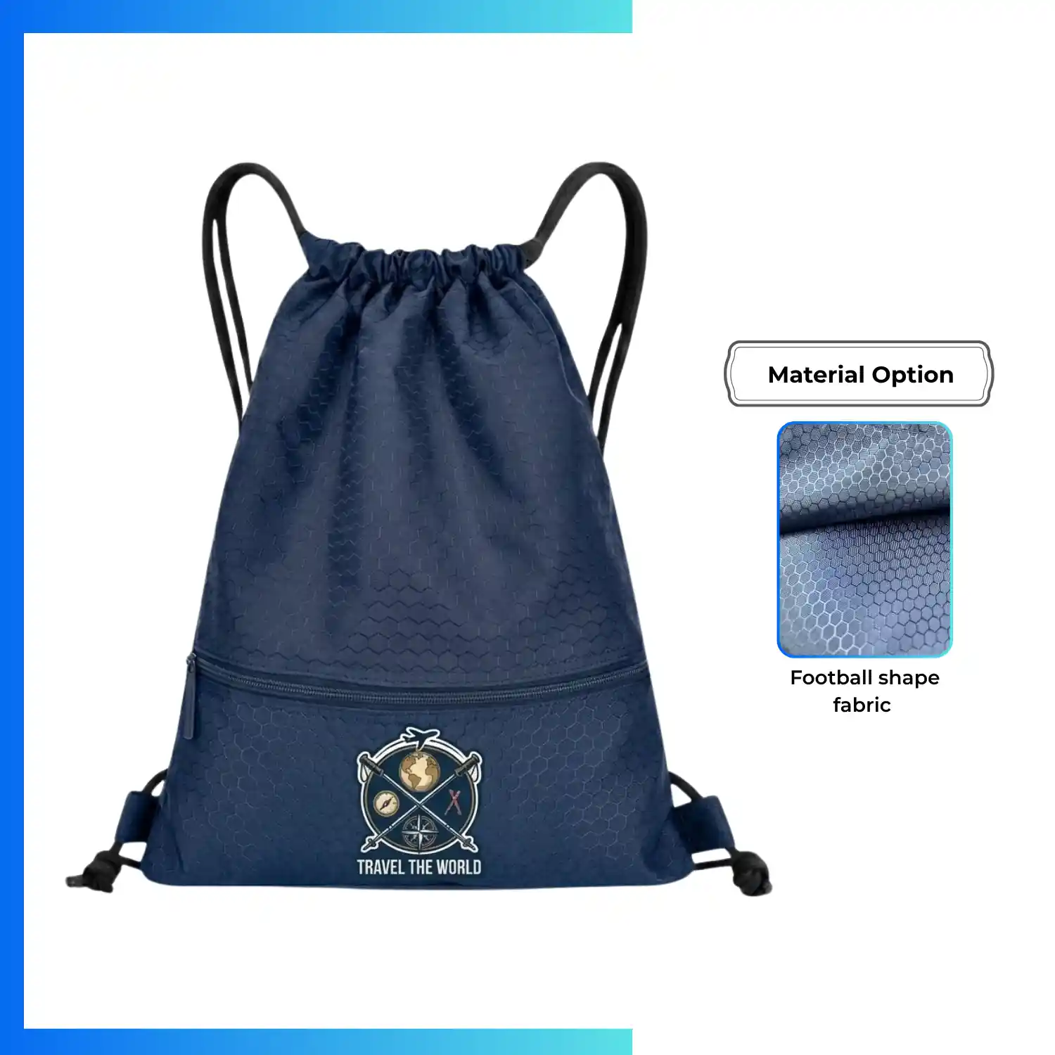 Custom Football Fabric Drawstring Bag 13.5×16.5 – Textured Sports Sack with Screen Print Logo