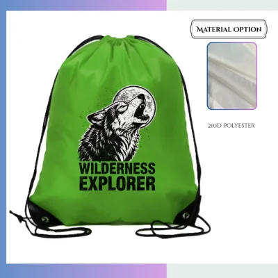 210D sublimation drawstring bag, full edge-to-edge print with leather reinforced bottom for custom promo