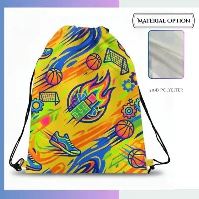 Large Custom Dye Sublimation Drawstring Bag 15×18 – 210D Polyester Gym Sack with Strap Ear Design