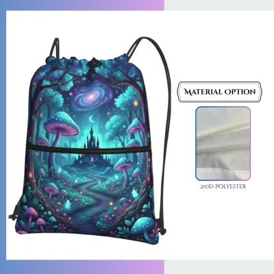 Large Custom Dye Sublimation Drawstring Bag with Front Zipper Pocket – 15”x18” 210D Polyester Promotional Backpack