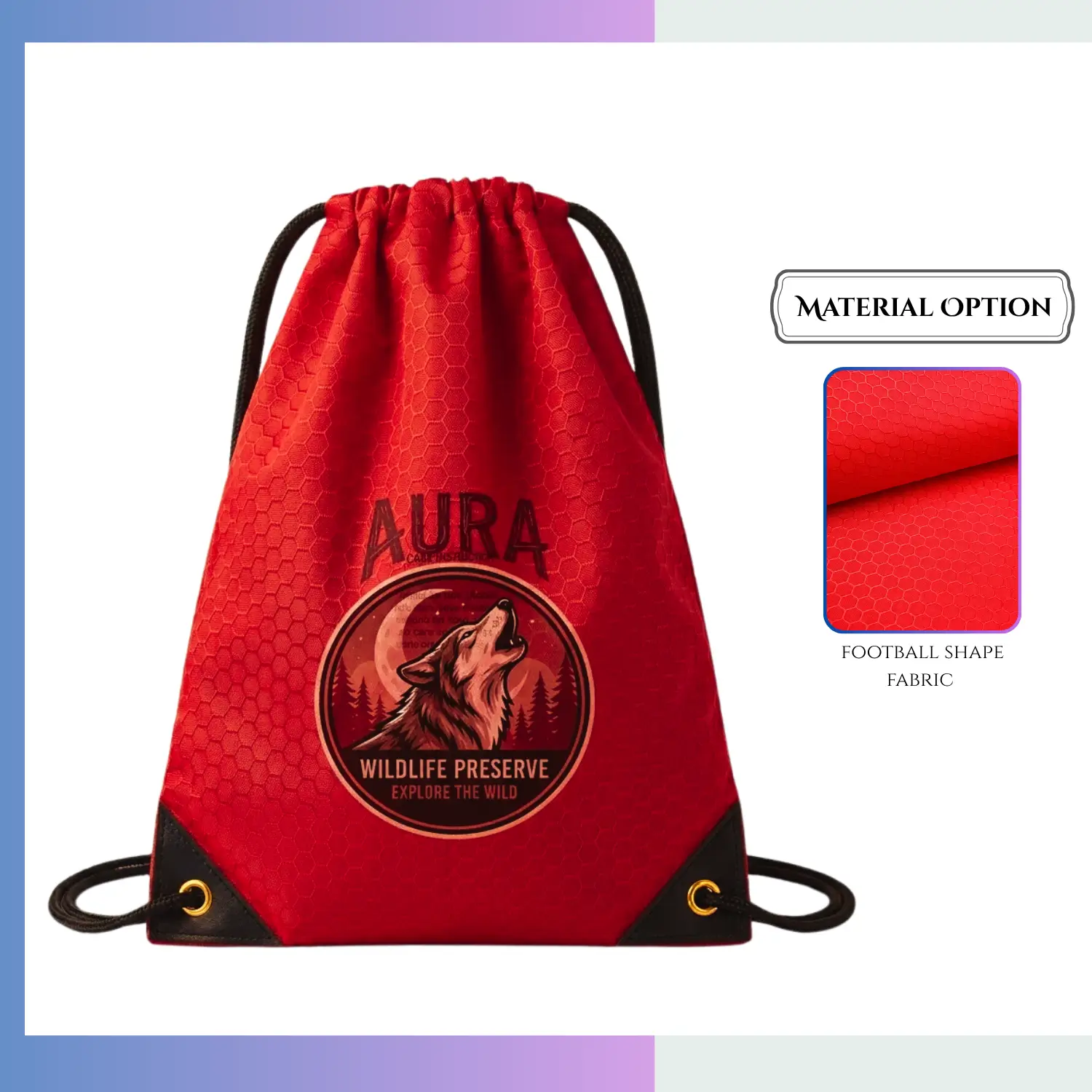 Football texture drawstring bag, 12 base colors full sublimation custom print for sports team promo