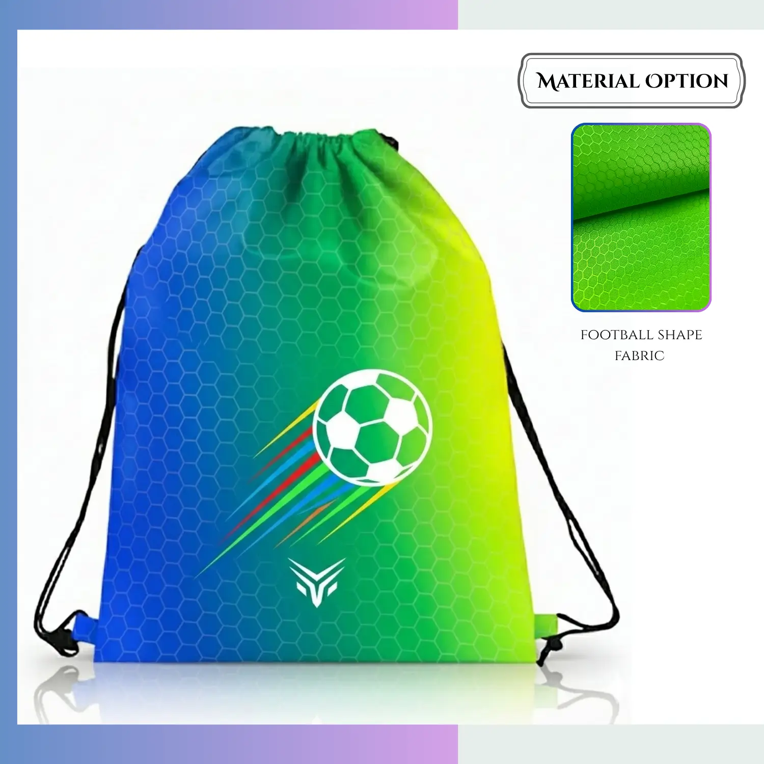 Standard football texture drawstring bag, 12 colors full all-over sublimation custom sports promo bag