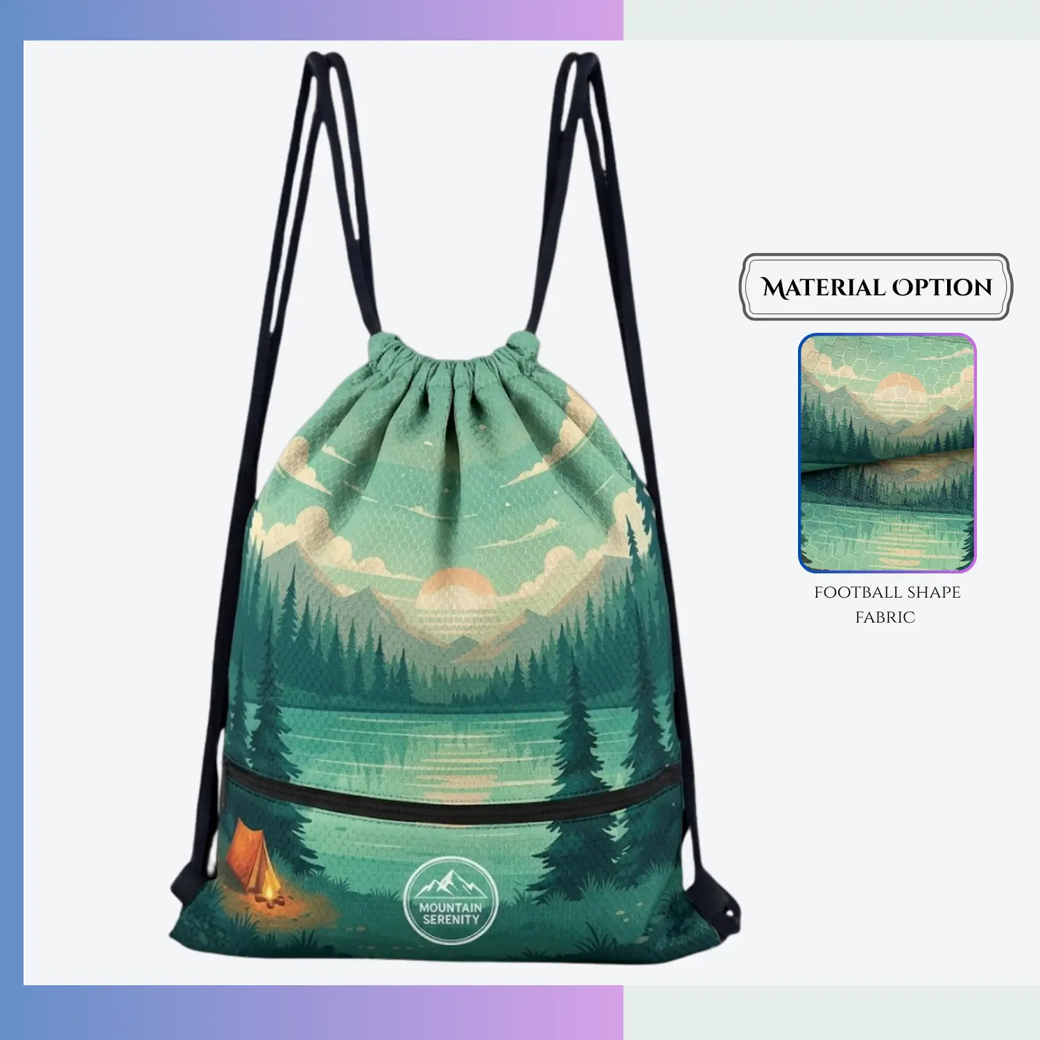 Standard football texture drawstring bag, custom heat press transfer and screen print sports promotional bag