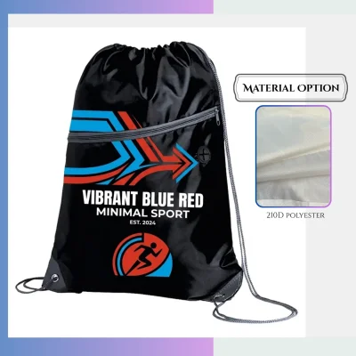 Tall 210D polyester drawstring bag, custom screen print heat press sports promotional sack