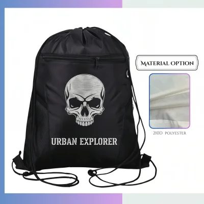Tall 210D polyester drawstring bag custom logo sports promotional sack