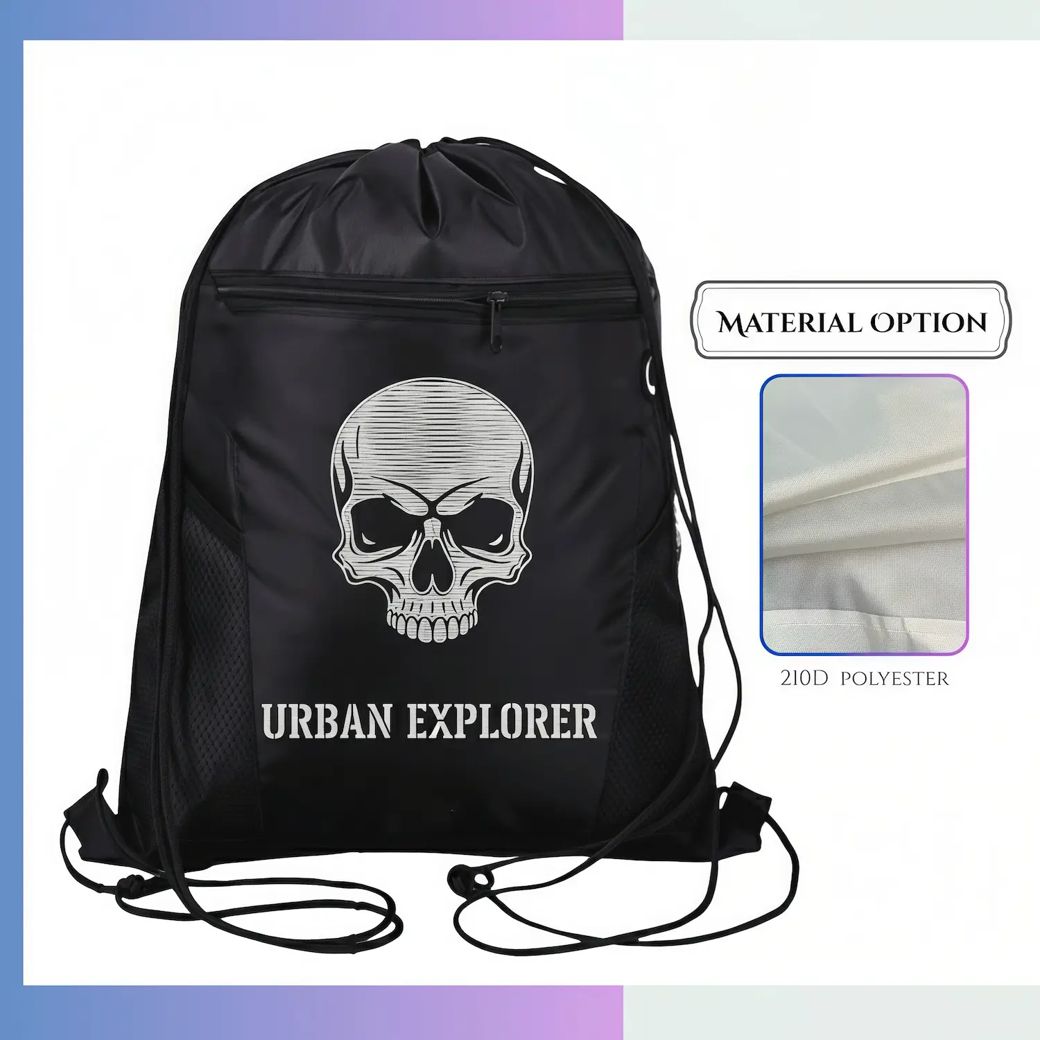 Tall 210D polyester drawstring bag custom logo sports promotional sack