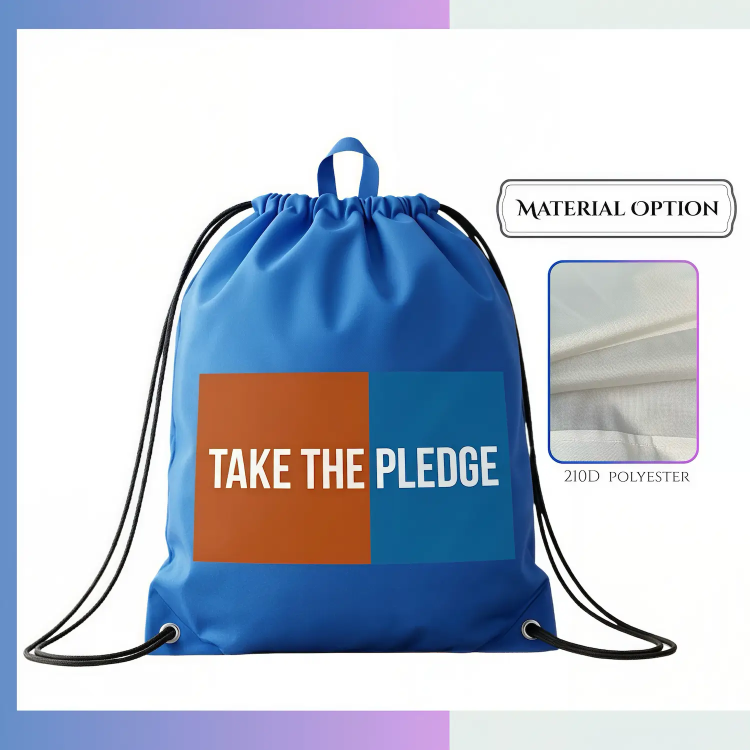 Tall 210D polyester drawstring bag, custom logo sports & promotional sack
