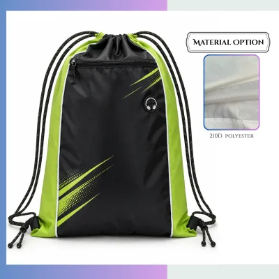 Premium tall 210D polyester drawstring bag, custom logo corporate sports giveaway