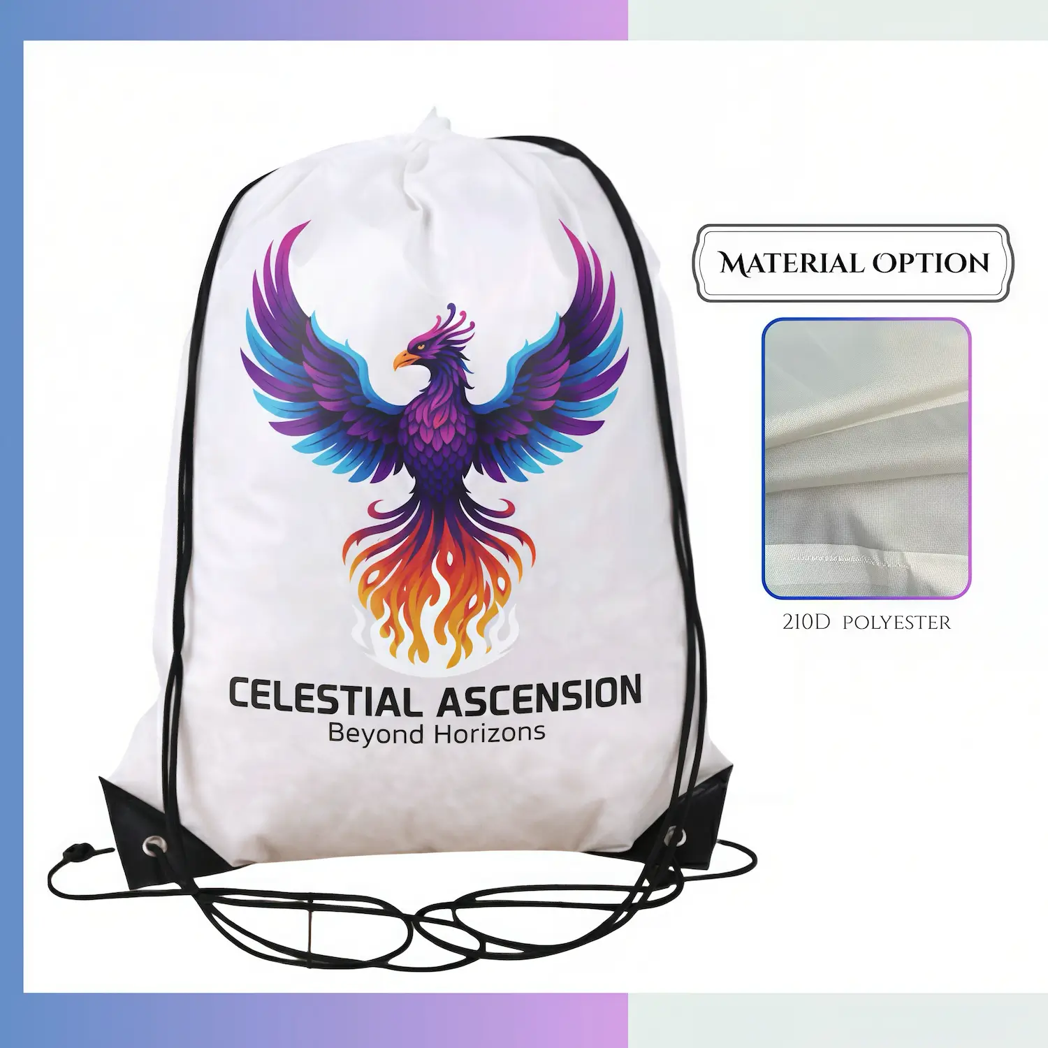 Tall 210D polyester drawstring bag custom logo sports promotional sack