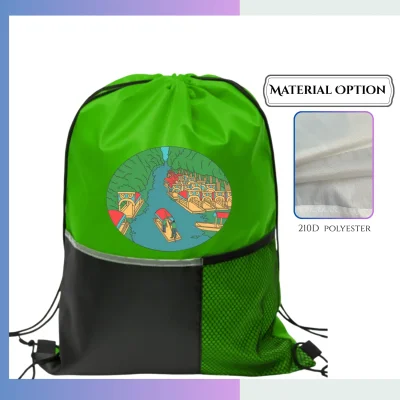 Standard 210D polyester drawstring bag custom logo sports school promotional sack