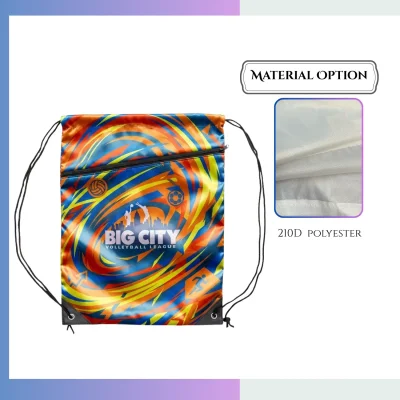 Tall 210D polyester drawstring bag custom logo sport school promo sack