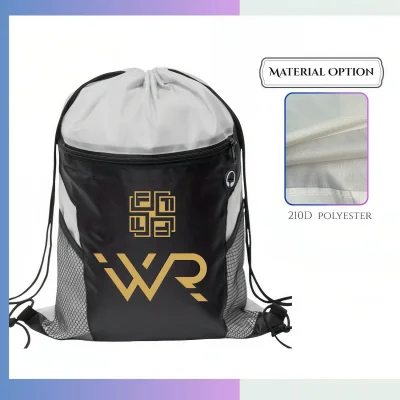 Classic 210D polyester drawstring bag custom logo for school gym promotional giveaway