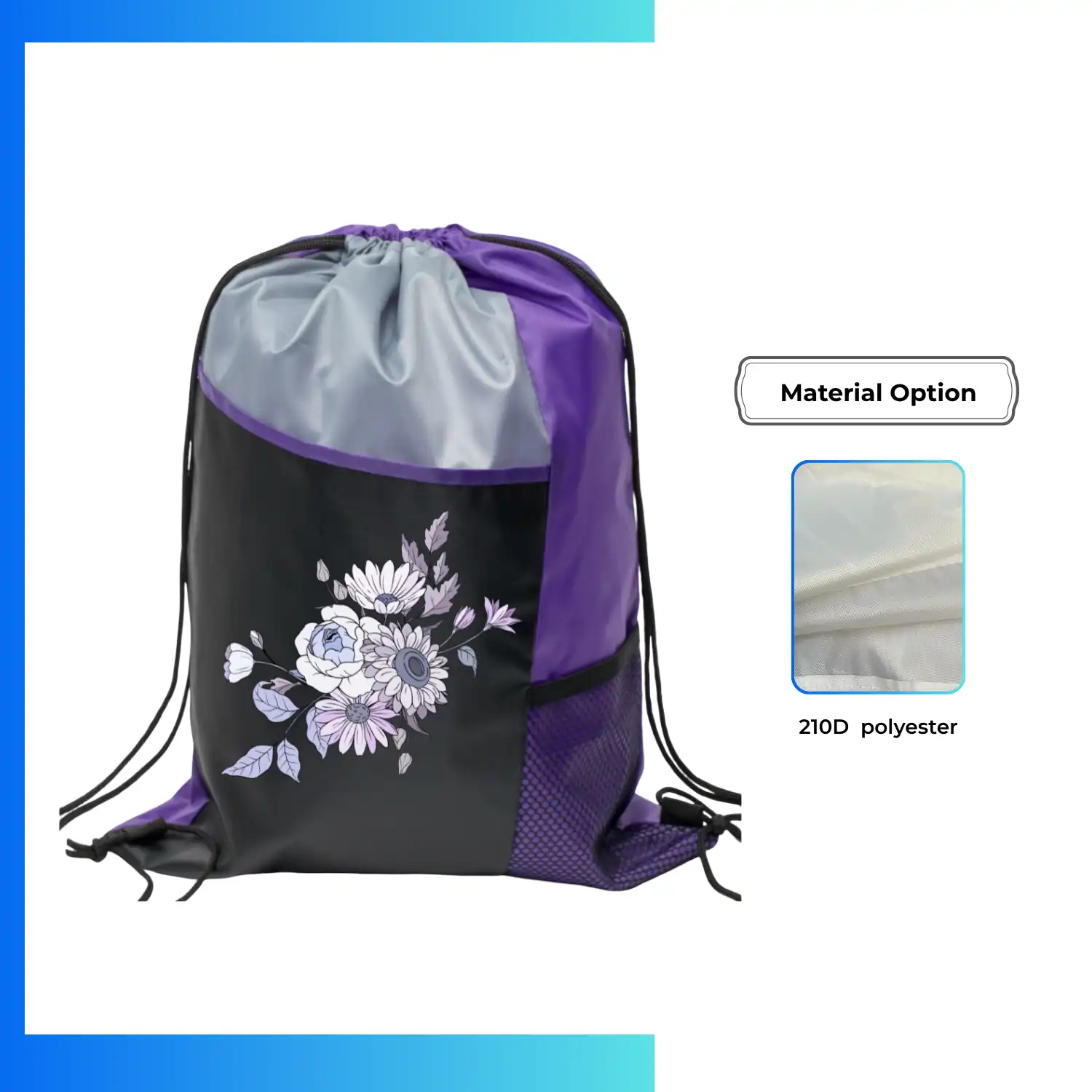 Custom 210D Polyester Joint Drawstring Bag – 13”×17” Screen Print Promotional Backpack