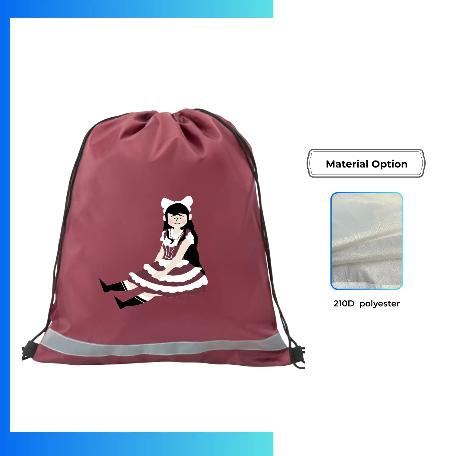 Custom 210D Polyester Joint Drawstring Bag – 14”×17” Screen Print Promotional Backpack