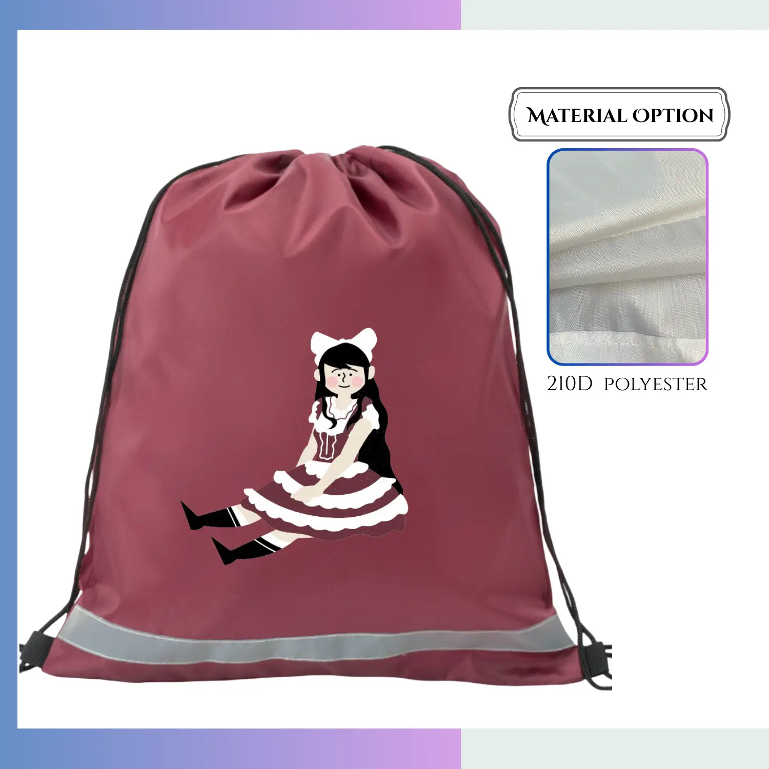 Wide 14×17 inch 210D drawstring bag custom logo for sports gear school event