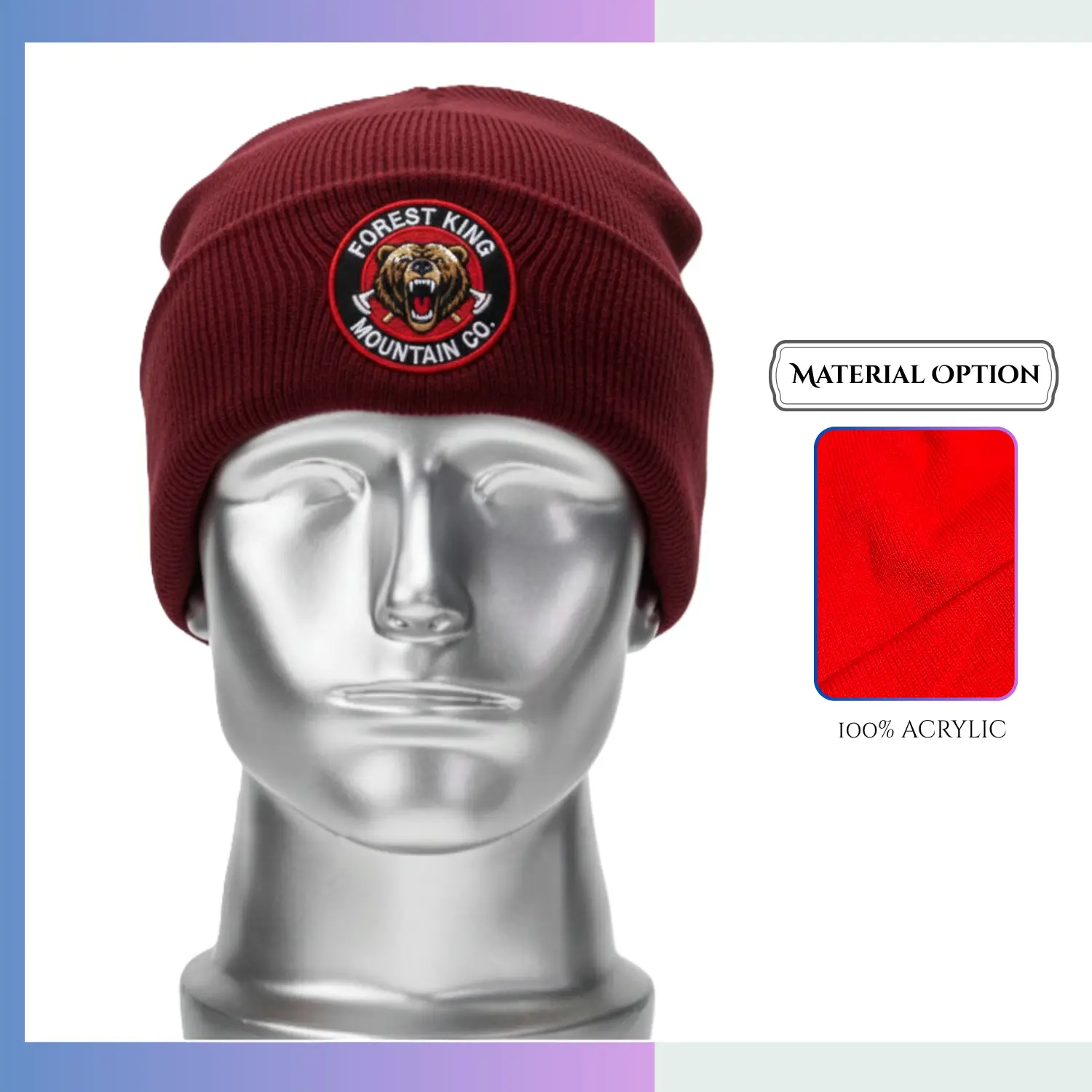 100% acrylic seamless cuffed beanie custom embroidery patch corporate winter gift