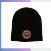 Two-layer jacquard knit beanie custom 6-color pattern leather patch embroidery premium winter wear