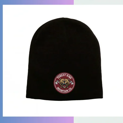 Two-layer jacquard knit beanie custom 6-color pattern leather patch embroidery premium winter wear