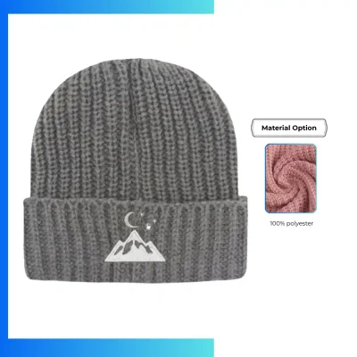 Extra-Large Knitted Cuffed Winter Beanie – 100% Polyester Flat Knit Custom Logo Beanie
