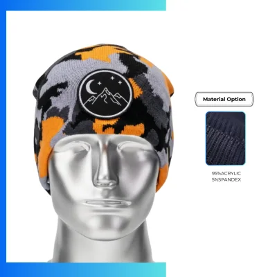 Unisex Camouflage Jacquard Knitted Beanie – Custom Embroidery & Patch Logo Tactical Winter Hat