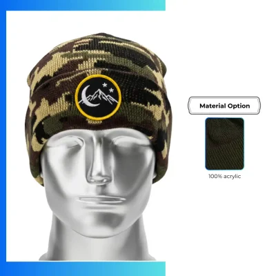 Unisex Camouflage Jacquard Cuffed Beanie – 100% Acrylic Warm Knit Winter Hat with Custom Logo Options