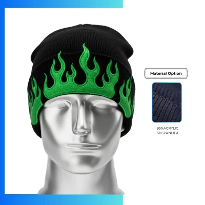 Unisex Flame Jacquard Knitted Beanie – Stretch Fit Acrylic Spandex Winter Hat for Streetwear & Skate Brands