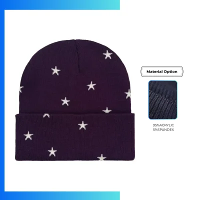 Custom Jacquard Star Knitted Beanie – Stretch Fit Acrylic Winter Hat for Festivals, Brands & Events