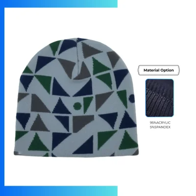 Letter Graphics Jacquard Knitted Beanie – Custom Logo Embroidery Winter Stretch Hat