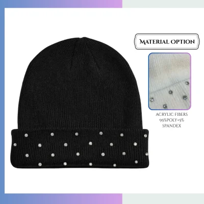 Luxury stone detail jacquard beanie custom 6-color logo fashion premium beanie