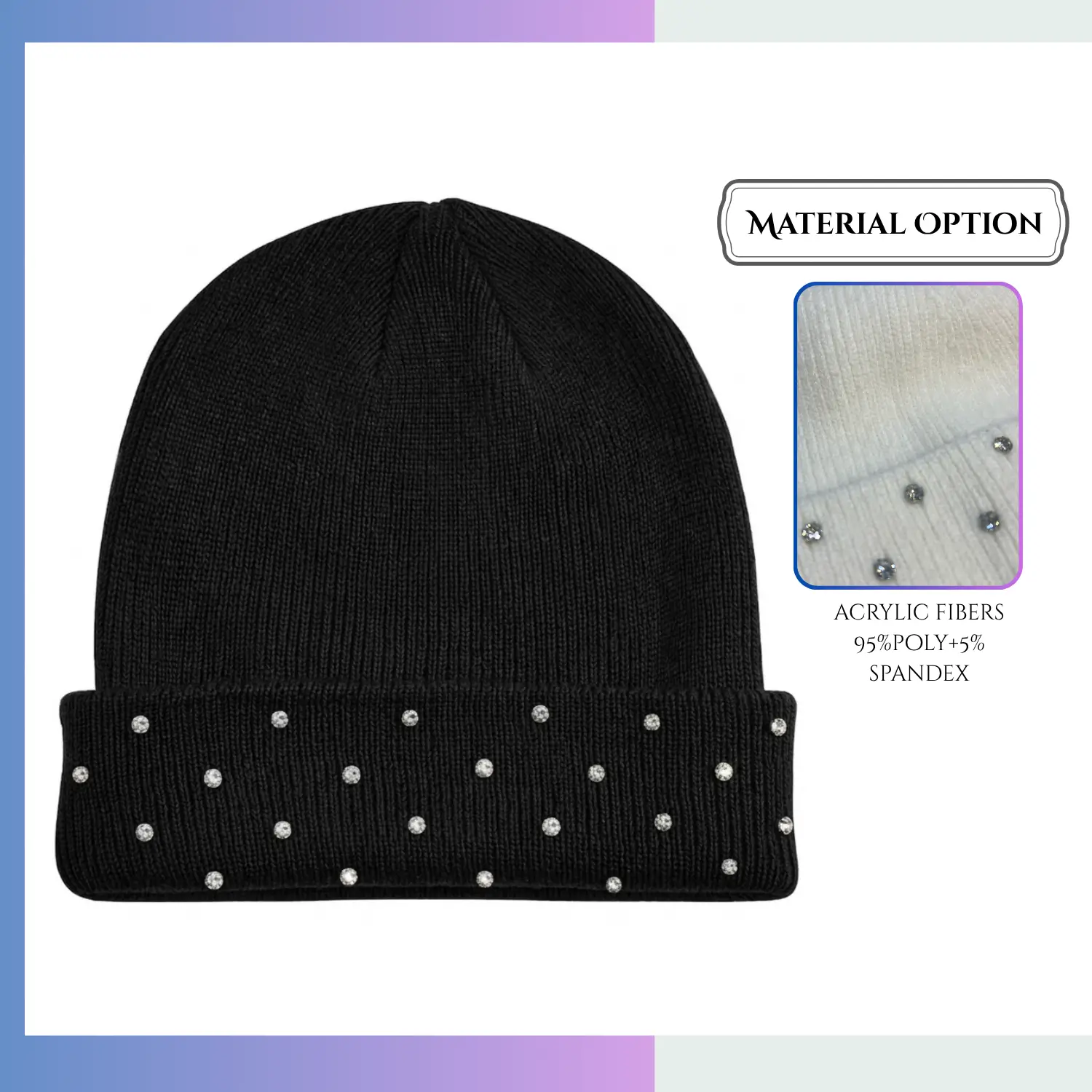 Luxury stone detail jacquard beanie custom 6-color logo fashion premium beanie