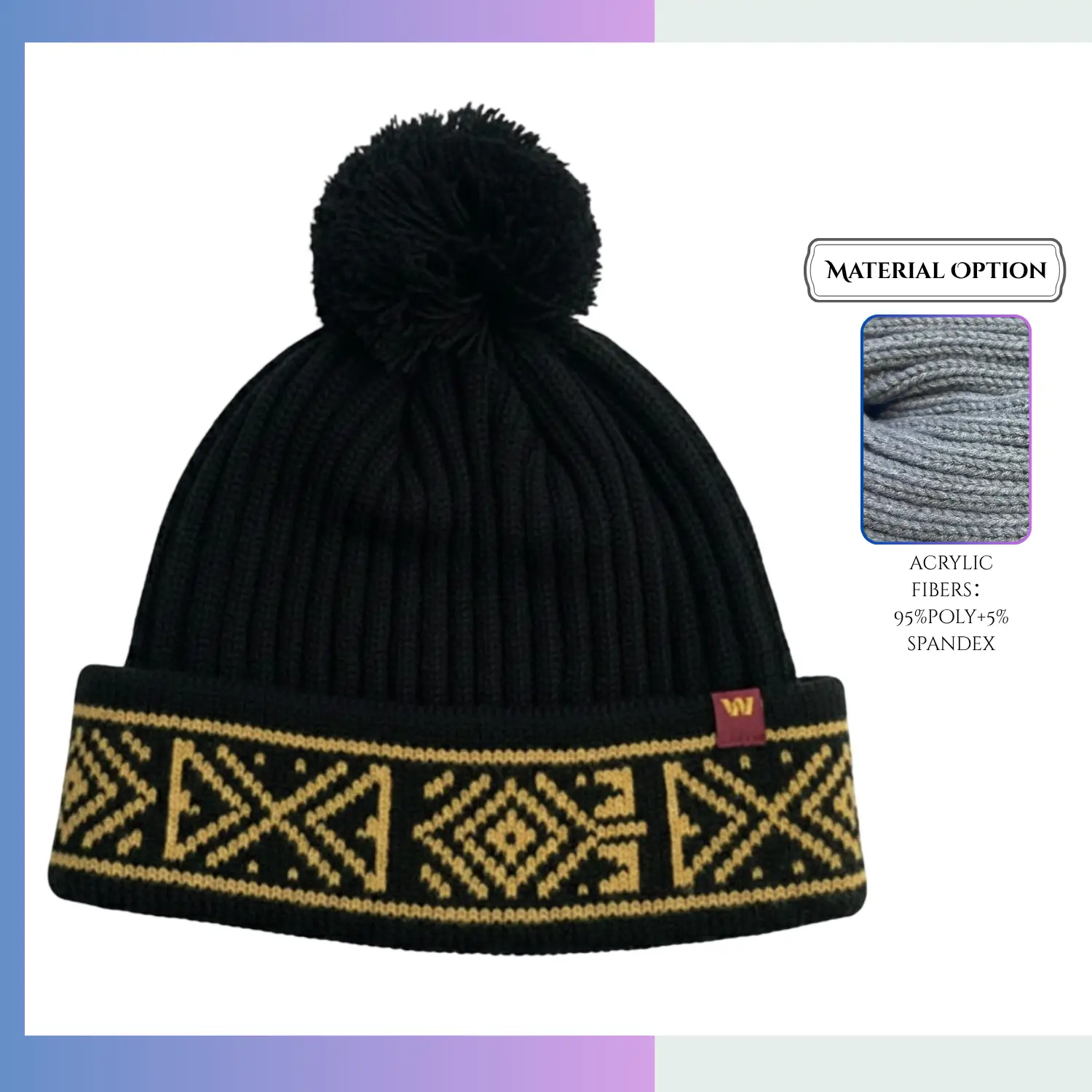 Custom jacquard stripe pom pom beanie 9cm fluffy ball kids holiday winter beanie