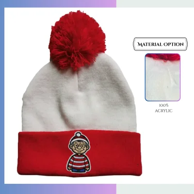 Affordable acrylic pom pom beanie stock colors custom embroidery school holiday beanie
