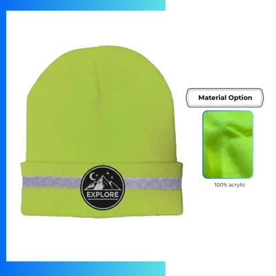 Reflective Stripe Safety Beanie – Custom Embroidery Workwear Winter Hat (100% Acrylic)